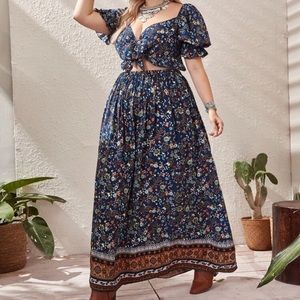 BRAND NEW: Floral Blue Top and Skirt Set